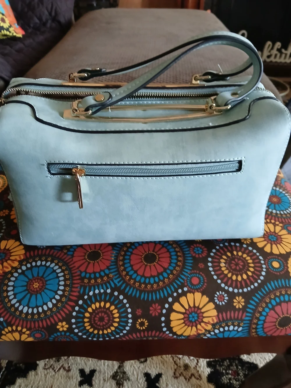 Classic Two-Tone Top-Handle Women's Bag in Light Blue and Brown NWOT!! - Picture 2 of 2